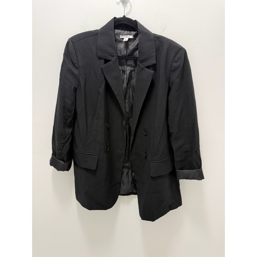 Bar III Womens Black Double Breasted Longline Blazer Jacket Size M Notch Lapel
